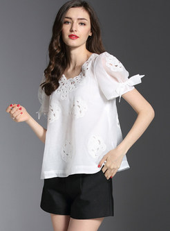 Hollow Out Embroidered Loose Blouse