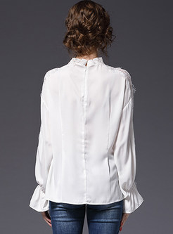 White Stringy Selvedge Stand Collar Blouse