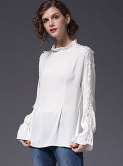 White Stringy Selvedge Stand Collar Blouse