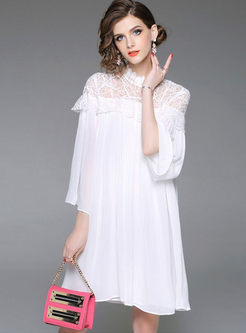 Gauze Splicing Pure Color Shift Dress with Camis