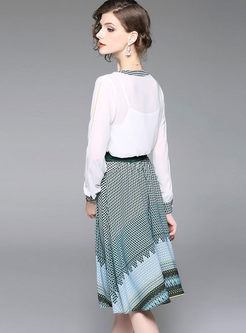 Perspective Chiffon Top & Striped Striped Skirt with Tanks