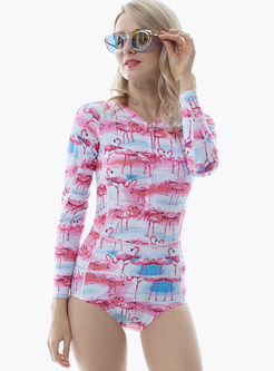 Multi-color Print Slim One Piece Swimwear