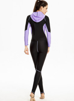 Contrast Color Hooded One Piece Diving Suit