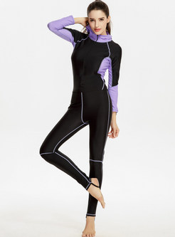 Contrast Color Hooded One Piece Diving Suit