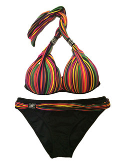 Vintage Striped Multi-color Hot Drilling Bikini