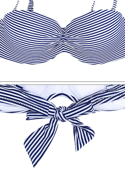 Sexy Striped Print Tied Bikini