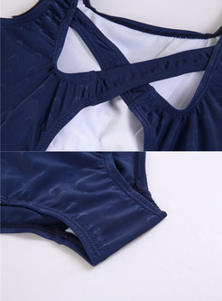 Plain Color-blocked One-piece Swimwear