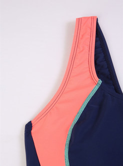 Plain Color-blocked Off Back Swimwear