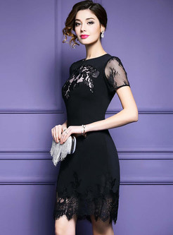 Black Lace Hollow Out A-line Dress