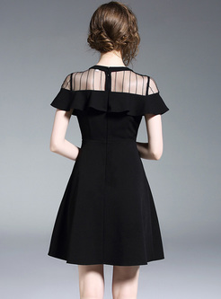 Black Perspective Flare Sleeve A-line Dress
