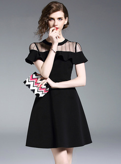 Black Perspective Flare Sleeve A-line Dress