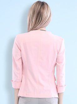 Pink Slim V-neck Short Blazer