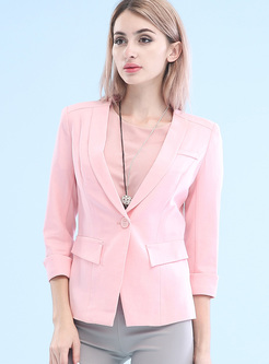 Pink Slim V-neck Short Blazer