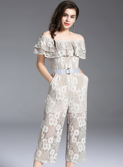 Yellow Lace Flower Embroidery Jumpsuits