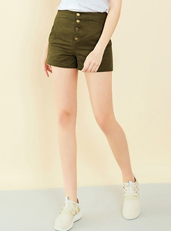 Army Green Buttoned Short Pants