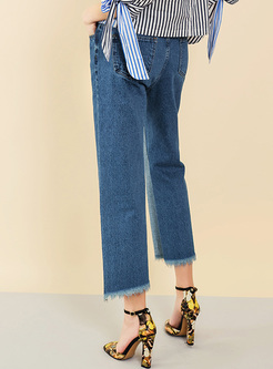 Chic Striped Edging Straight Jeans