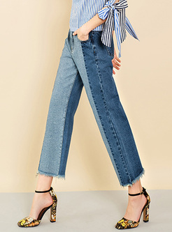 Chic Striped Edging Straight Jeans