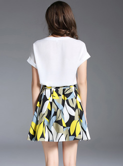 Fashion Color-blocked Print Two-piece Outfits