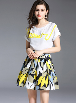 Fashion Color-blocked Print Two-piece Outfits