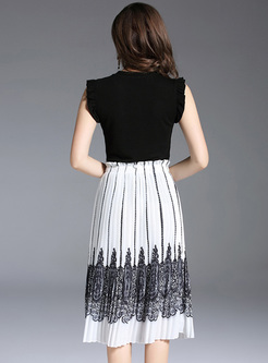 Black Sleeveless Top & Striped Skirt