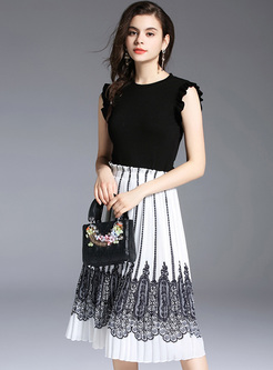 Black Sleeveless Top & Striped Skirt