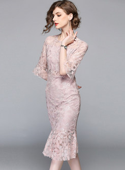 Sexy Perspective Falbala Embroidered Lace Mermaid Dress