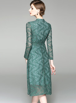 Green Hollow Out Lace A-line Dress
