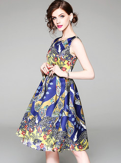 Ethnic Print Sleeveless A-line Dress
