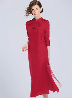 Red Elegant Embroidered Chinese Dress