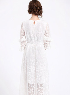 White Lace Embroidered Maxi Dress