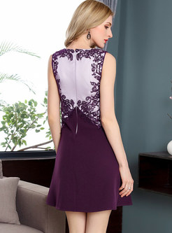 Purple Party Embroidered A-line Dress