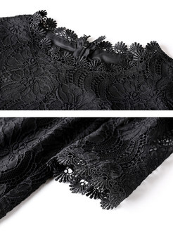 Black Lace Gathered Waist Mermaid Dress