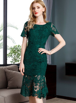 Green Lace Hollow Out Mermaid Dress