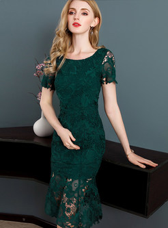 Green Lace Hollow Out Mermaid Dress