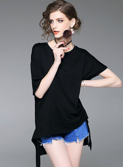Black Asymmetric Hem Short Sleeve T-shirt