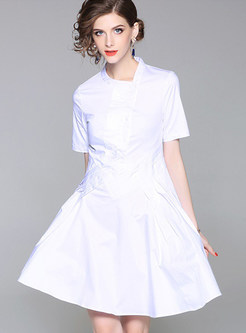 White Stylish Wrinkle Skater Dress