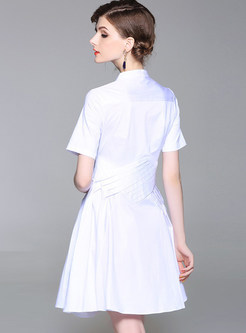 White Stylish Wrinkle Skater Dress
