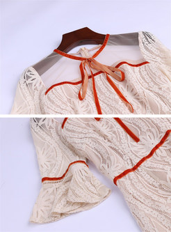 Vintage Lace Embroidered Flare Sleeve Skater Dress