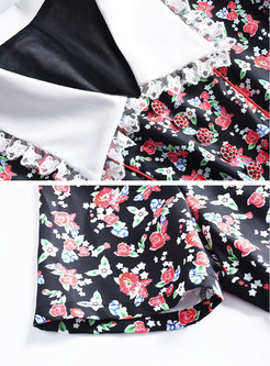Floral Print Turn Down Collar Skater Dress