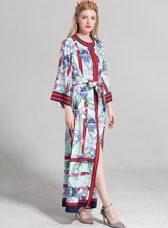 Floral Print Belted Maxi Dress