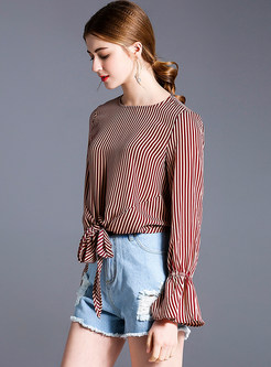 Brief Striped Flare Sleeve Blouse