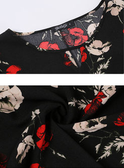 Fashion Floral Print O-neck Shift Dress