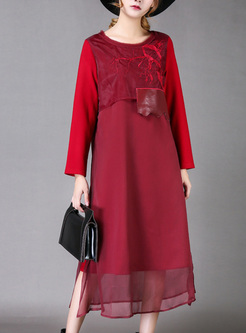 Brief Loose Asymmetric Embroidery Shift Dress