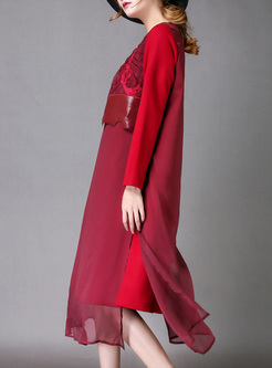 Brief Loose Asymmetric Embroidery Shift Dress