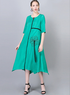 Casual Color-blocked Asymmetric Shift Dress