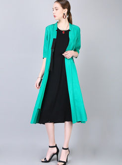 Brief Color-blocked Stand Collar Coat