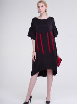Casual Color-blocked Flare Sleeve Shift Dress