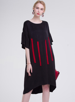 Casual Color-blocked Flare Sleeve Shift Dress