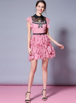 Pink Embroidered Stringy Selvedge A-Line Dress