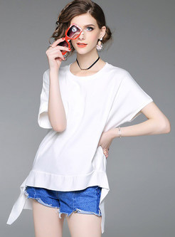 White Fashion Asymmetric Hem T-shirt